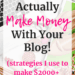 Laptop and desk with a text overlay about making money blogging
