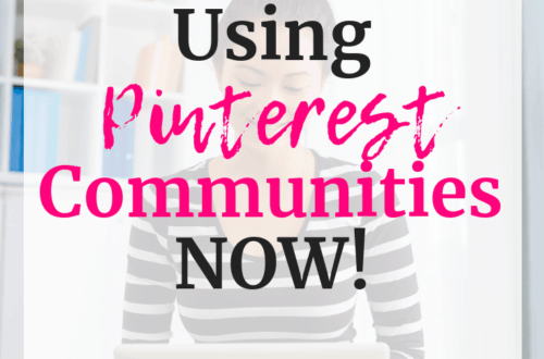 Woman on a laptop with a text overlay about Pinterest Communities