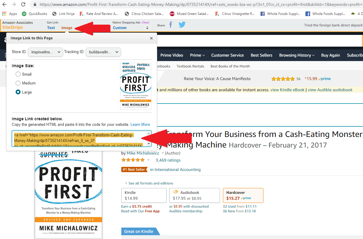 a screenshot of how to grab an amazon affiliate image code using sitestripe