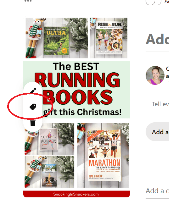 Highlighting the shopping button tag on a pin draft.