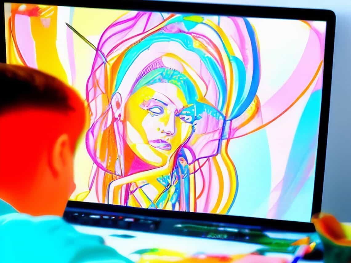 An illustration of someone making AI art on a computer.