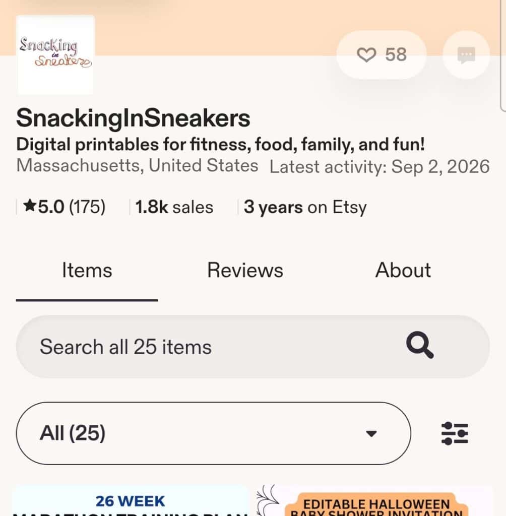 A screenshot showing the number of sales on an Etsy shop.