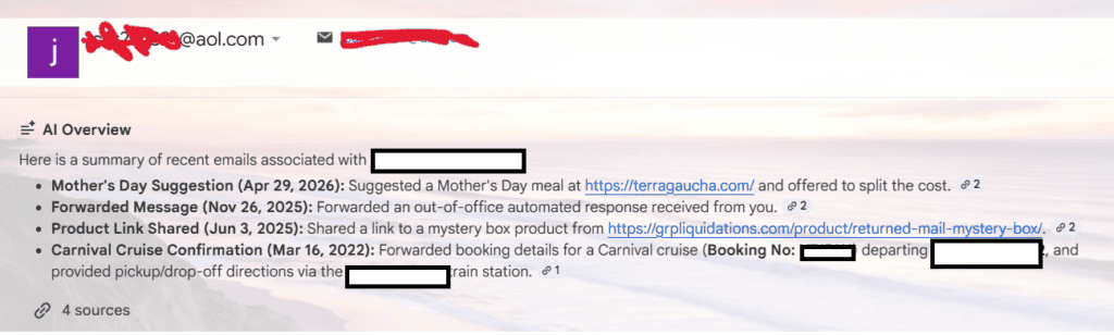 An example of an AI overview within gmail.